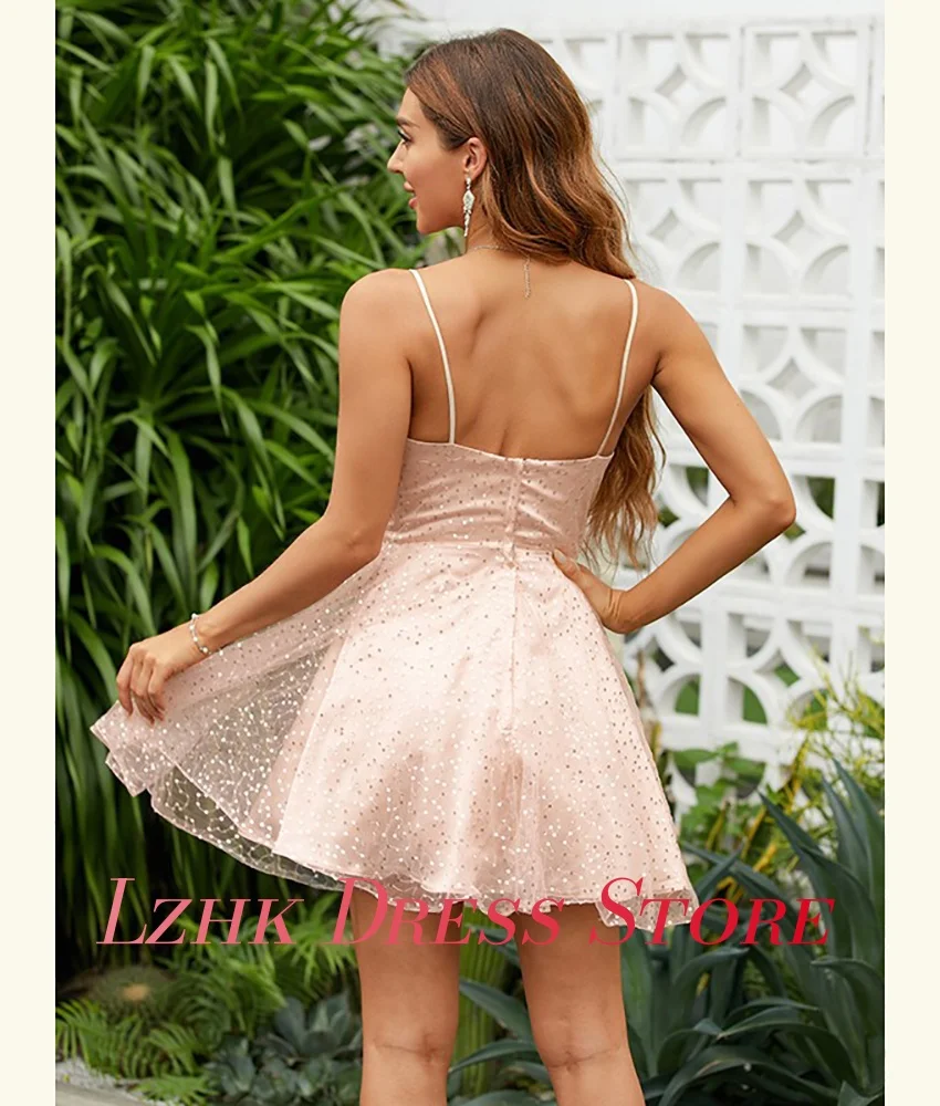 Maßgeschneidertes, hochwertiges Organza-Abendkleid in A-Linie mit Spaghettiträgern und Pailletten, sexy, herzförmige, ärmellose Promi-Kleider