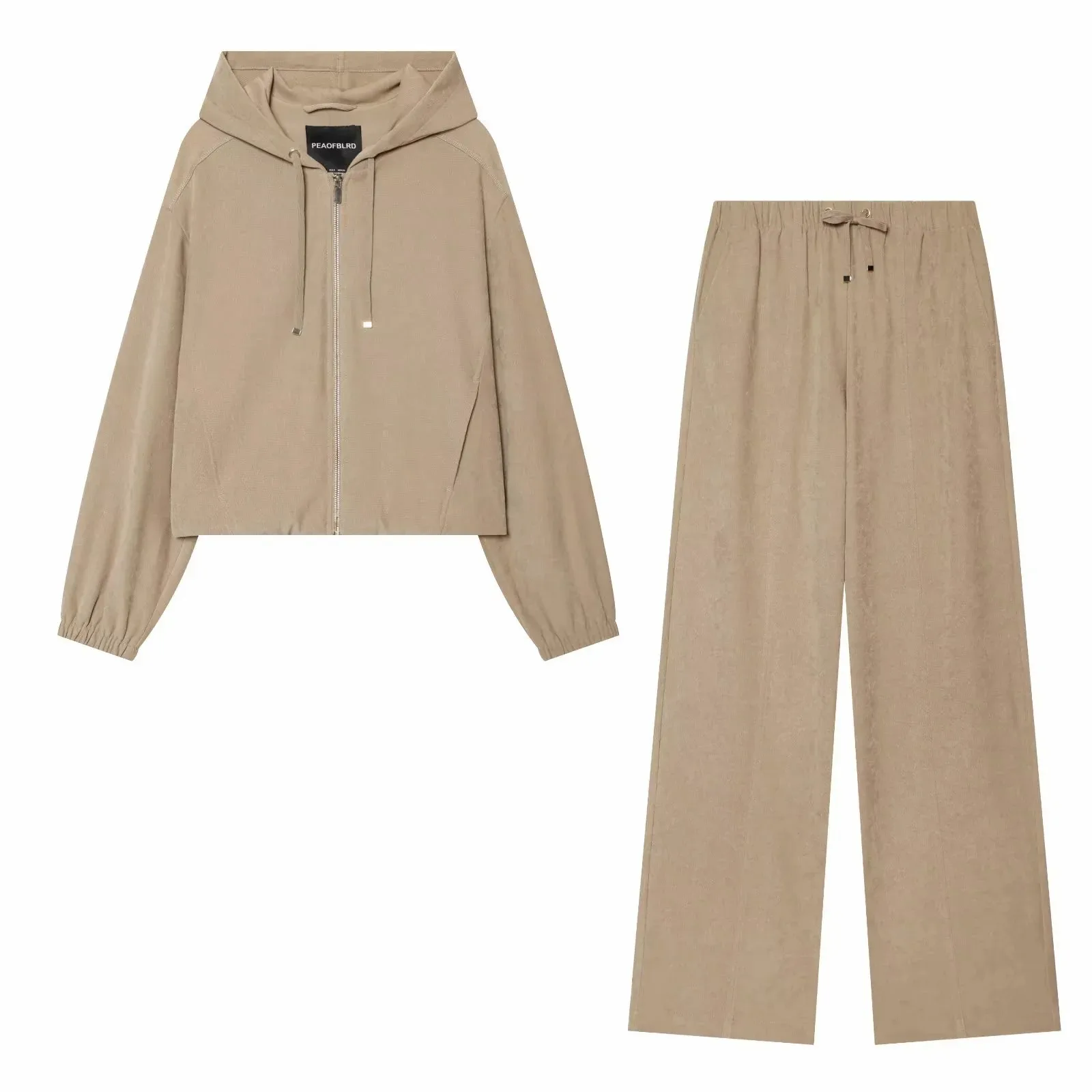 Damen-Hosen-Set 2-teilig, Neu 2026, Kapuzenjacke mit Reißverschluss, Weite Hose mit Kordelzug, Damen-Outfit – Detail 11