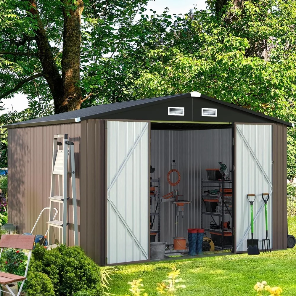 Outdoor Storage Shed, Garbage Can, Outdoor Metal Shed for Tool, Garden, Bike, Placed in Patio