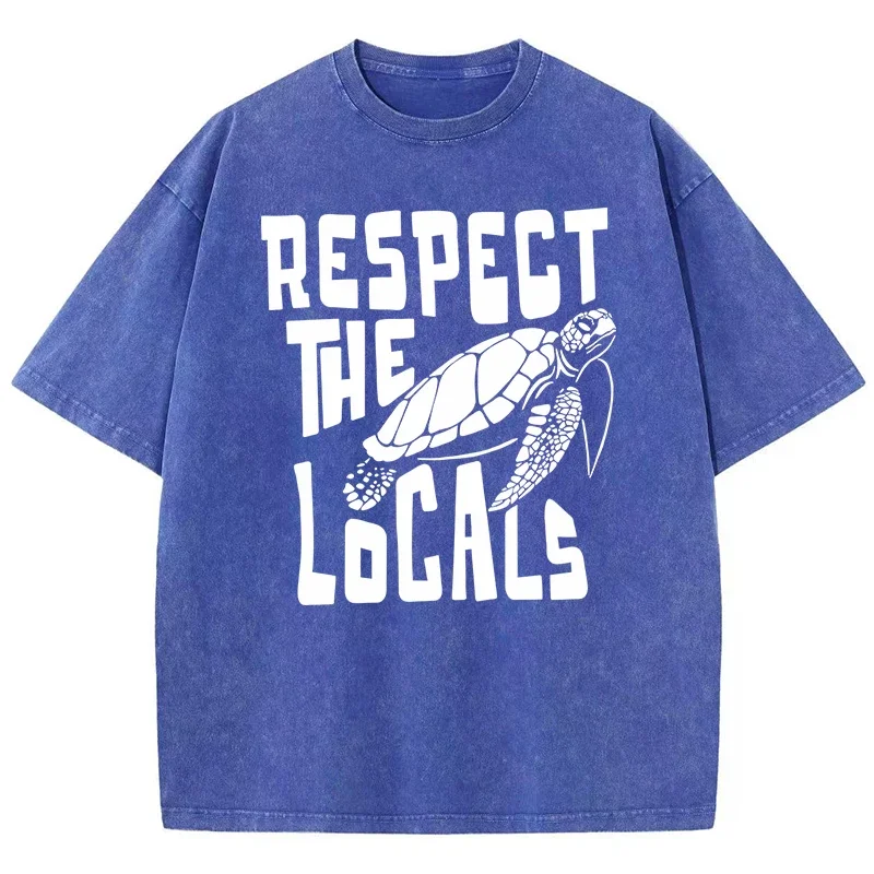 White Respect The Locals To Protect Sea Turtles T-Shirt Male Cotton Casual Tee Shirt Design Street Tshirt Senior Sports Tops