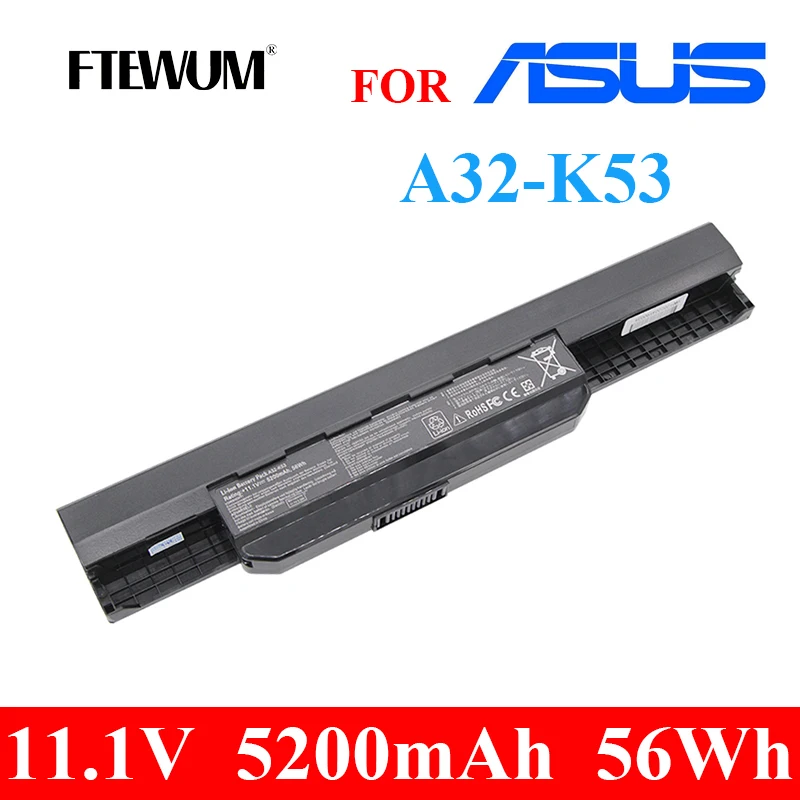 

A32-K53 11.1V 5200mAh 56Wh Laptop Battery 6 Cells for ASUS K43 K43E K43J K43S K43SV K53 K53E X54C X53S X53 K53S X53E A53S A53SV