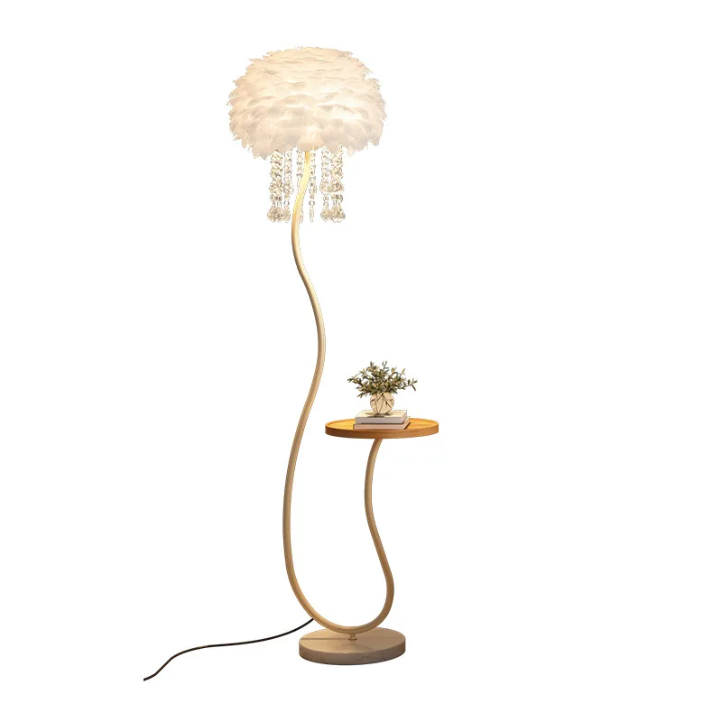 

Cream wind, floor lamp next to crystal feather sofa, living room lamp