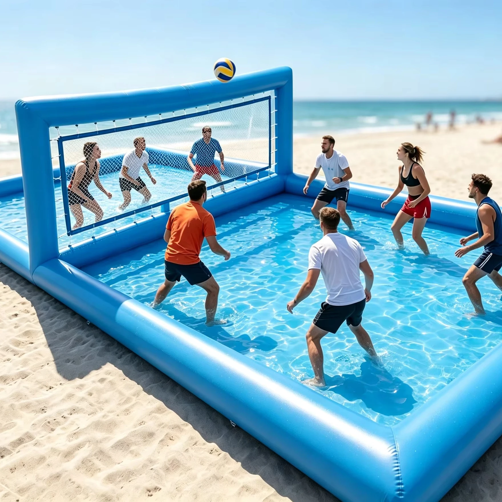 Outdoor PVC Inflatable Water Volleyball Pool Set Big Court with Net for Backyard & Beach Summer Water Activities