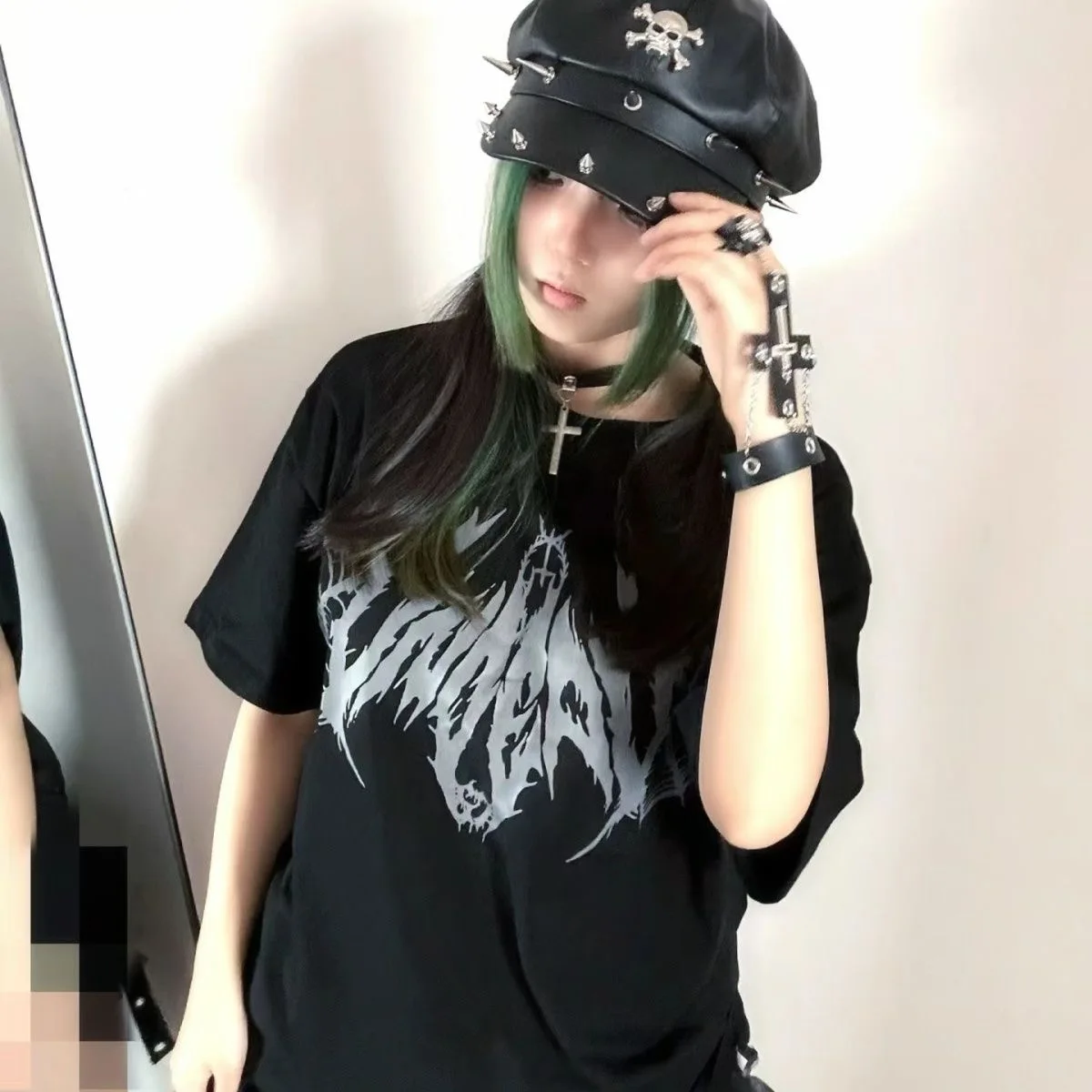 

Harajuku Gothic Punk Women's PU Leather Hats With Rivets Hip-hop Street Dance Skull Hats Lolita Accessories