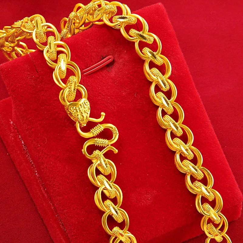 24K Thai Dragon Head Chain Gold Necklace Men's Whip Chain Hollow 999 Gold Wedding Jewelry Gift