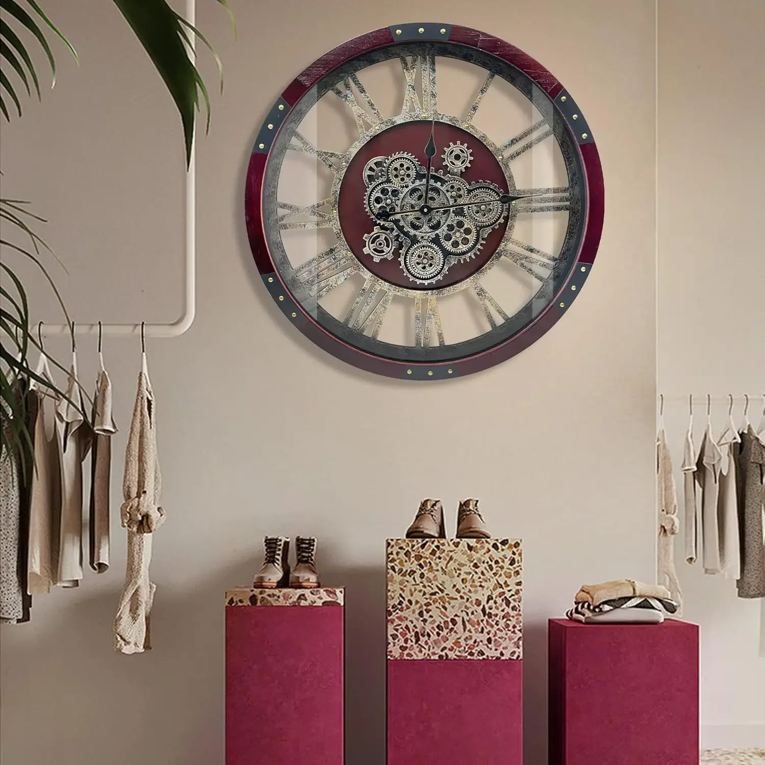 Reloj de pared con engranajes móviles Original de 40 ", reloj de pared Industrial grande para decoración de sala de estar, Vintage de madera de gran tamaño