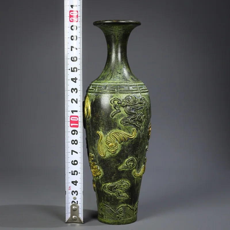 Antique Five Blessings Vase Ornament for Gift Collection and Bedroom Decoration, Bronze Color with Gold Plating