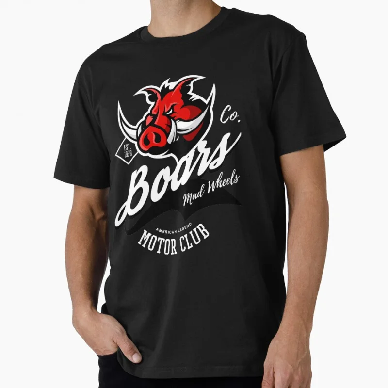 

Boars American Legend Motor Club Mad Wheels Biker gift T shirt for men Large size Tops S-6XL 100% cotton printed Clothes