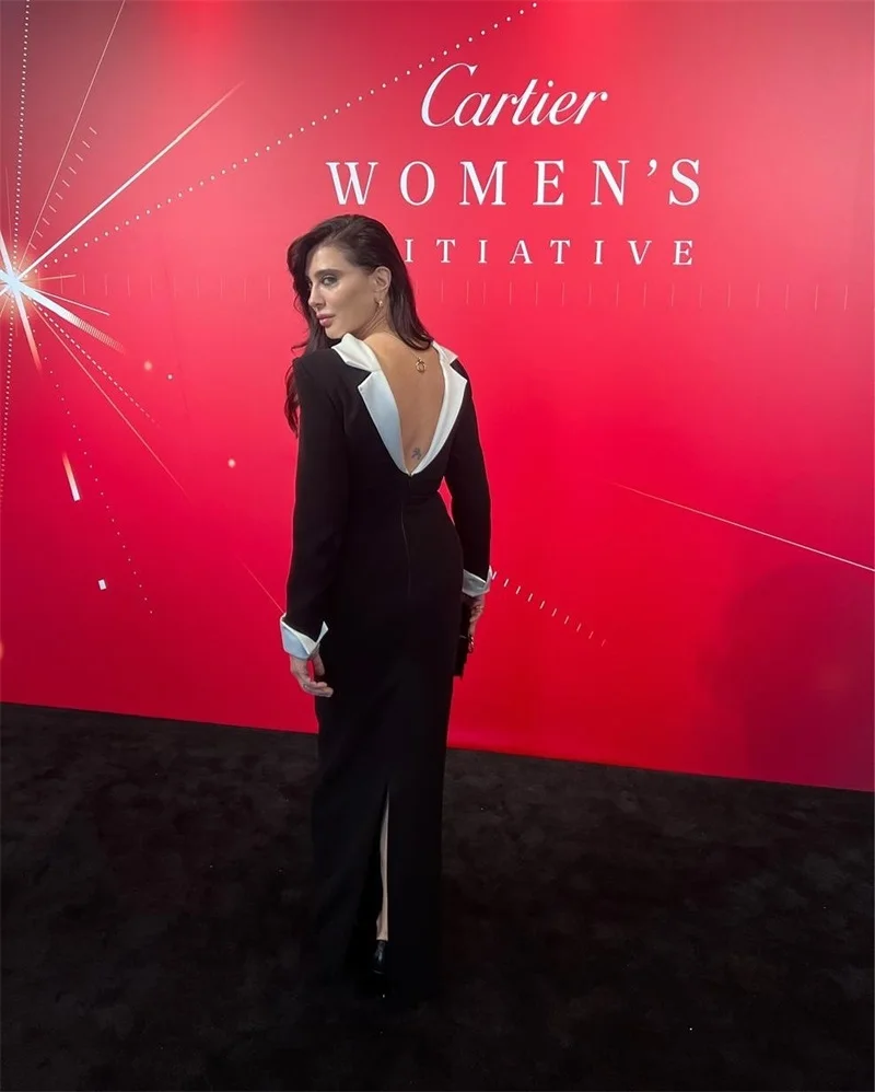 

Black White Prom Dress Sexy Backless Full Sleeves Long Sheath Formal Wedding Guest Robes Skirt Beach Holiday Party Bridal Gown