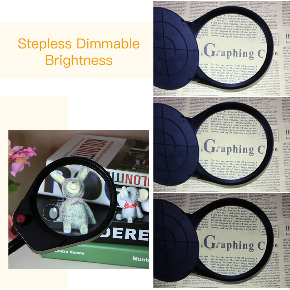 LED 3X/10X Magnifier Glass with Clamp Clip Table Light Desk Lamp Magnifying Lens Design Illuminated Dimmable Brightness