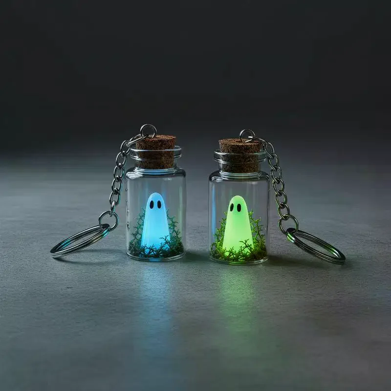 Luminous Ghost Keychain Halloween Glow Drifting Bottle Creative Green Spectre Jewelry Gift