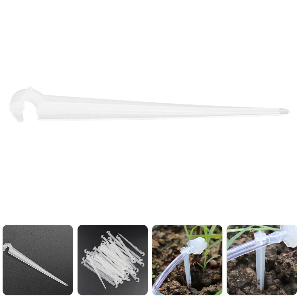 

50pcs Garden Irrigation Support Stakes For 1/4'' 4/7Mm Tubing Durable Plastic Transparent Spike Stand For Soaker Hose System