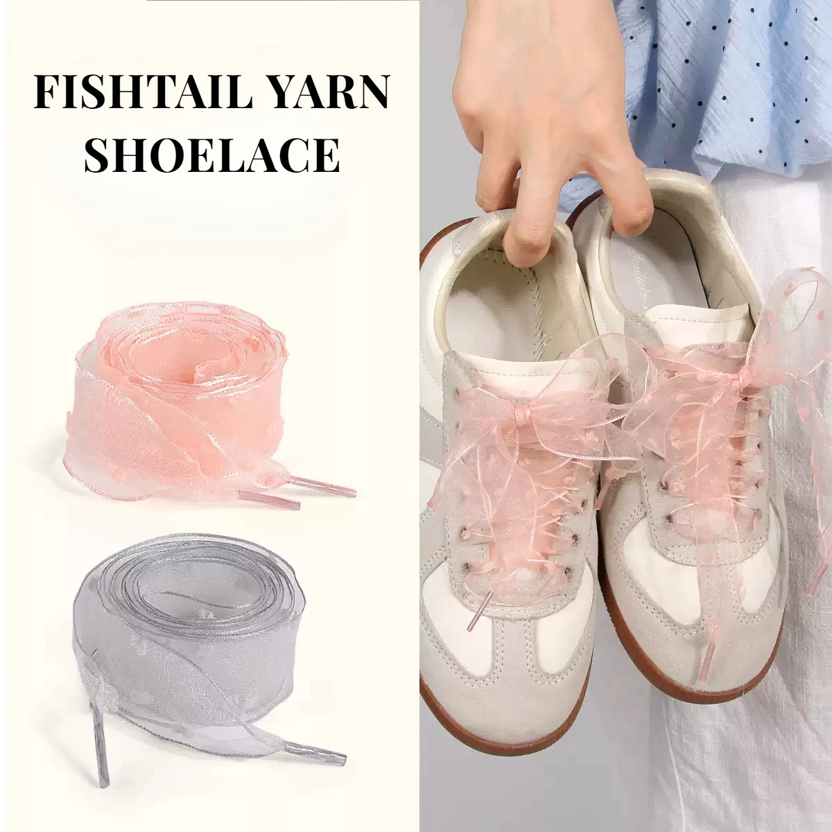Fishtail Organza Ribbon Shoelaces, Transparent Sheer Bow Shoelaces, Elegant Replacement Laces for Sneakers, Casual Shoes