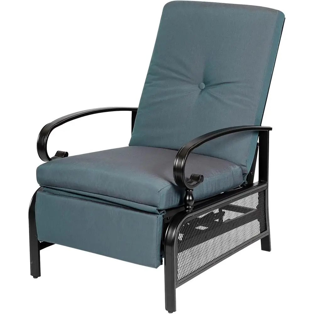 Metal Outdoor Lounge Chair with Removable Cushions, Peacock Blue Recliner for Patio Relaxation