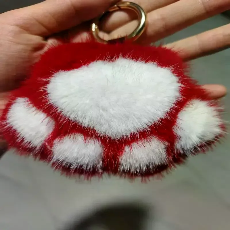 LLavero con colgante de pata de gato, llavero esponjoso Kawaii de piel sintética, bonito juguete de peluche, llavero, mochila, colgante de llave de coche