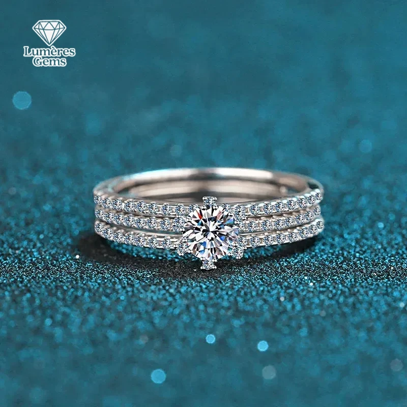 

18K Gold New Pt950 Platinum Women'S 50 Point Moissanite Ring, One Row Of Three Interchangeable Rings To Give To Girlfriend