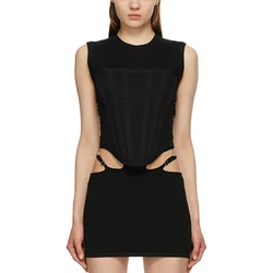 2024 Spring and Summer New Y2k Ribbed Round Neck Sleeveless Corset Styling Fashion Sexy Hundred Fishbone Tank Curved Hem Top