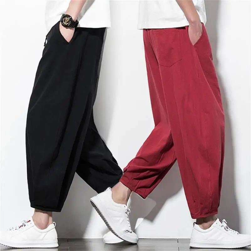 

Men's Loose Fiit Fat Size Wide Leg Pants Chinese Style Spring Summe Radish Capris Fashion Youth Leisure Harlem Trousers Knickers