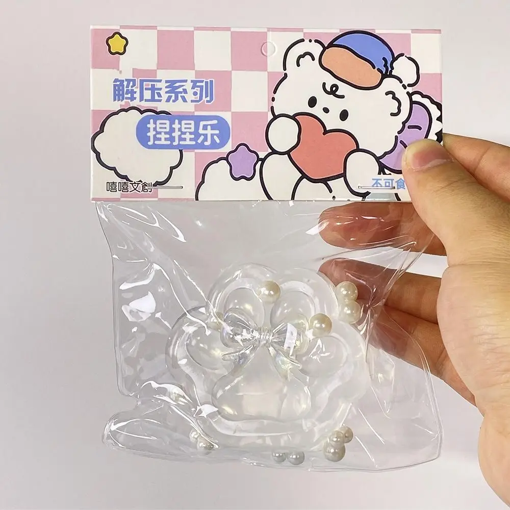 Funny TPR Cat Paw Slow Rebound Toy Pearl Transparent Squeeze Cat Paw Creative Bow Cat Claw Pinch Toy Unique Gift