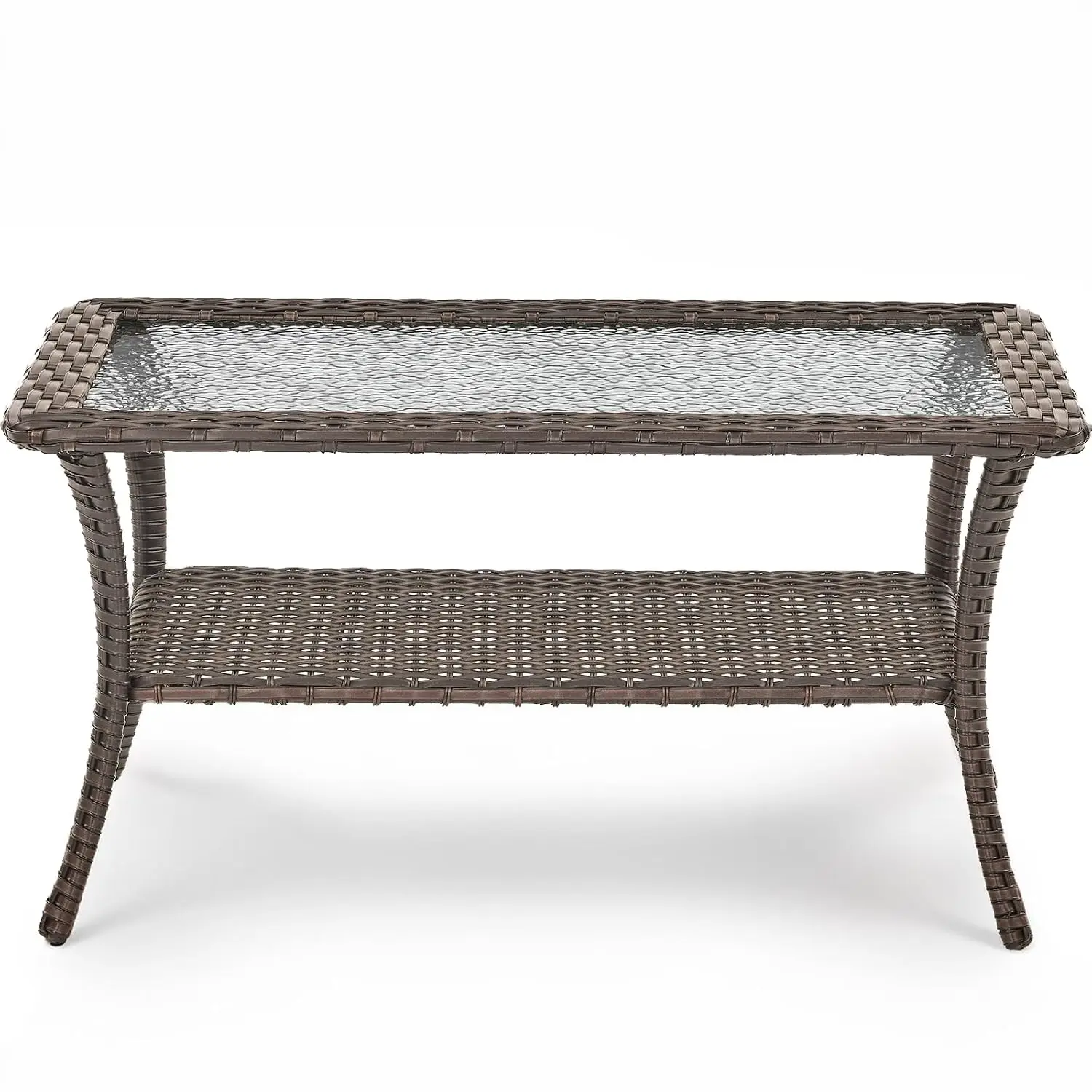 Outdoor Coffee Table 2-Tier Wicker Storage Side Table Tempered Glass Top for Patio Porch Deck Yard, Customized