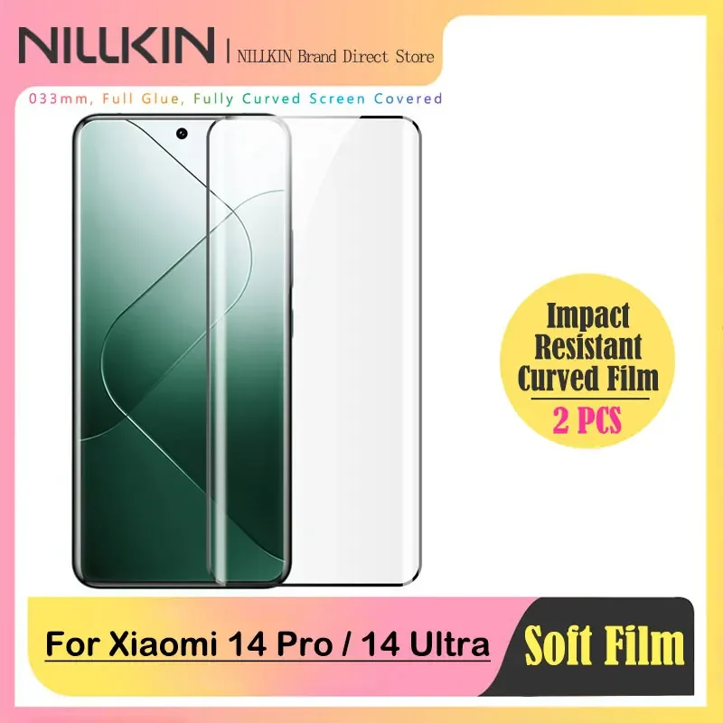 لXiaomi 14 Pro Films NILLKIN 2 قطعة واقي شاشة منحني مقاوم للصدمات لهاتف Xiaomi 14 Ultra Soft Film Not الزجاج الأصلي