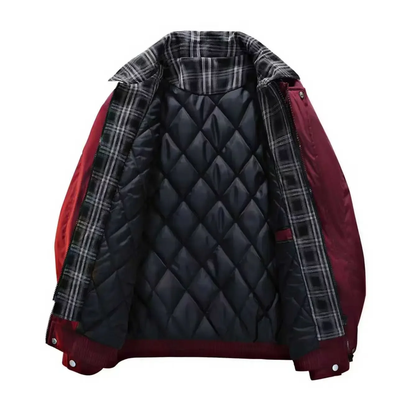 Winter Man Coat Fashion Plaid Patchwork Turn Down Collar Male Outerwear Windproof Long Sleeve Men Fake Two-piece Down Jacket