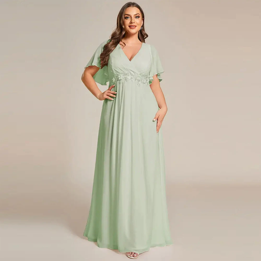BAZIIINGAAA Party Dress Elegant waisted chiffon V-neck long sleeve guest dress Evening dress