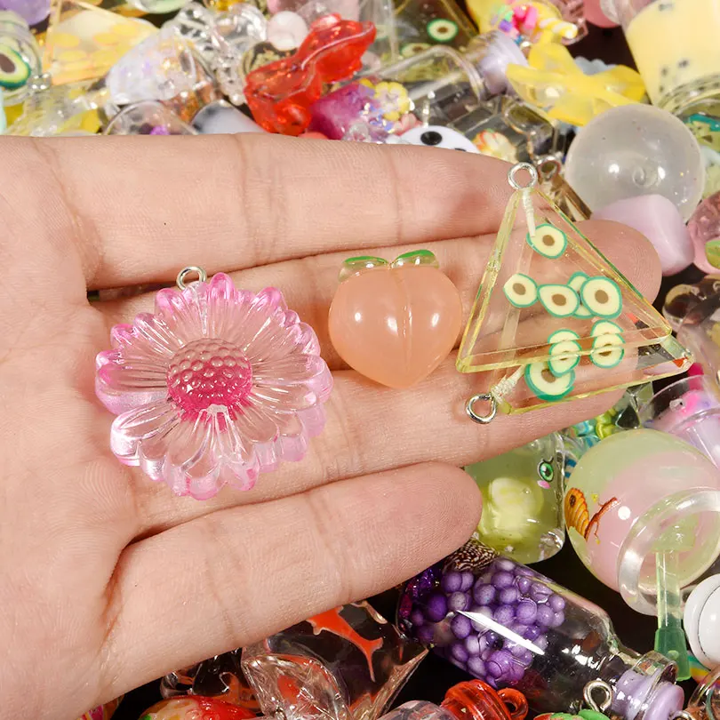 10/20/30pcs/lot Drinks Fruit Candy Flower Bottles Charms Random Mix Resin Pendants DIY Jewelry Making Findings Necklace Keychain