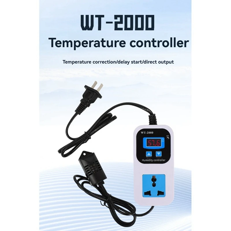 A39Q-Digital Humidity Controller, WT‑2000 110‑220V 0%-99% RH Big Range Pre-Wired Thermostat Dehumidification Switch Socket