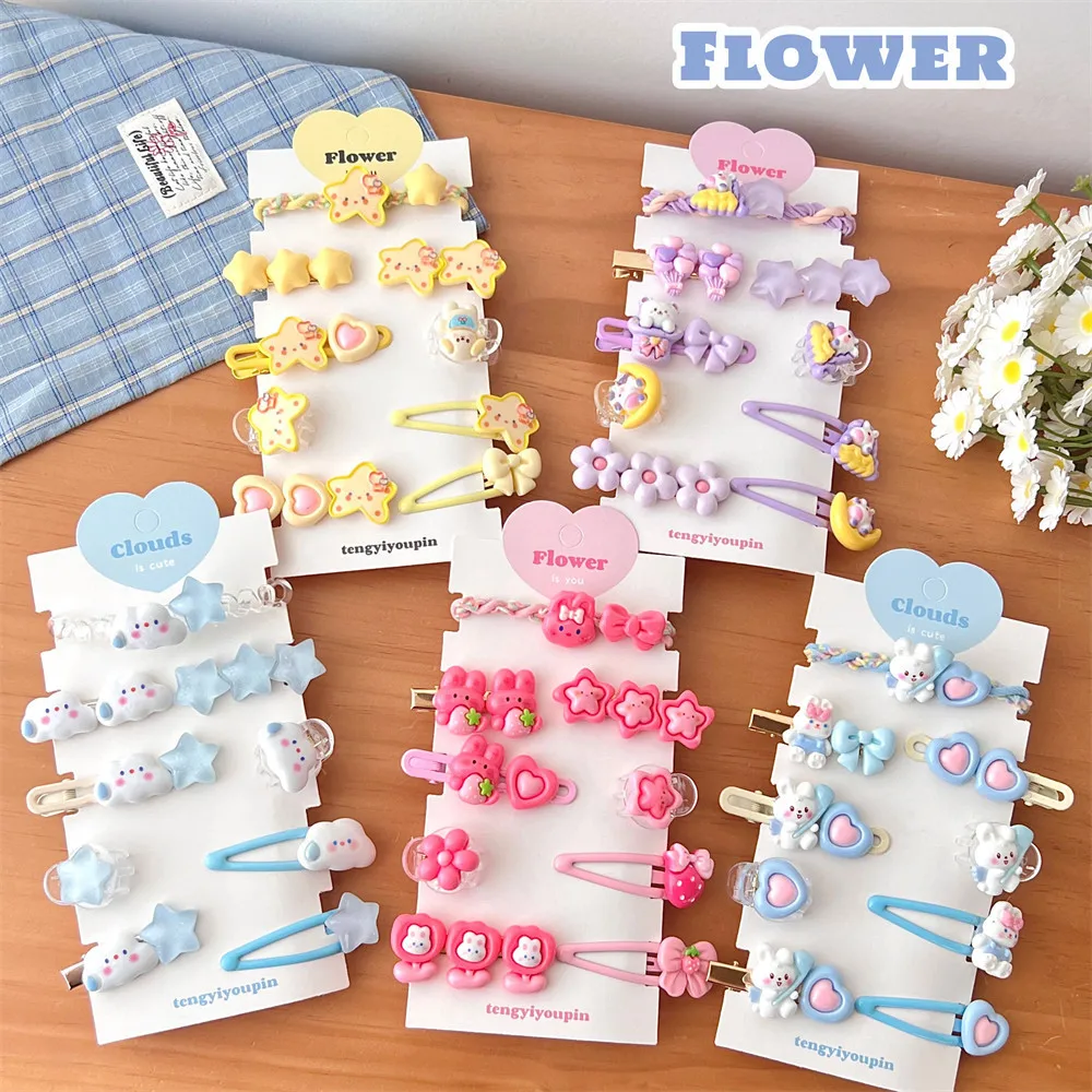 9PcsSummer Hair Accessories Set Children Broken Hair Bangs Clip Cute Girl Make-Up Clip With Headdress Does Not Hurt Hair Clip