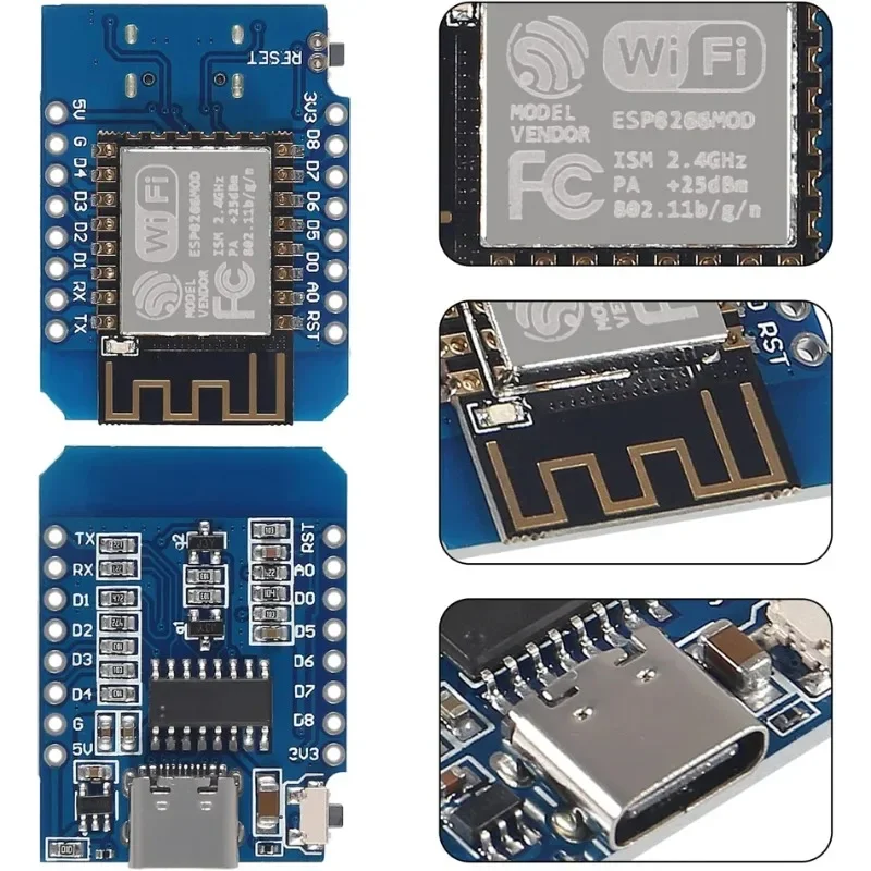 ESP8266 ESP-12F NodeMCU D1 لوحة تطوير صغيرة مع Type-C USB CH340C، وحدة WiFi متوافقة مع Arduino IDE