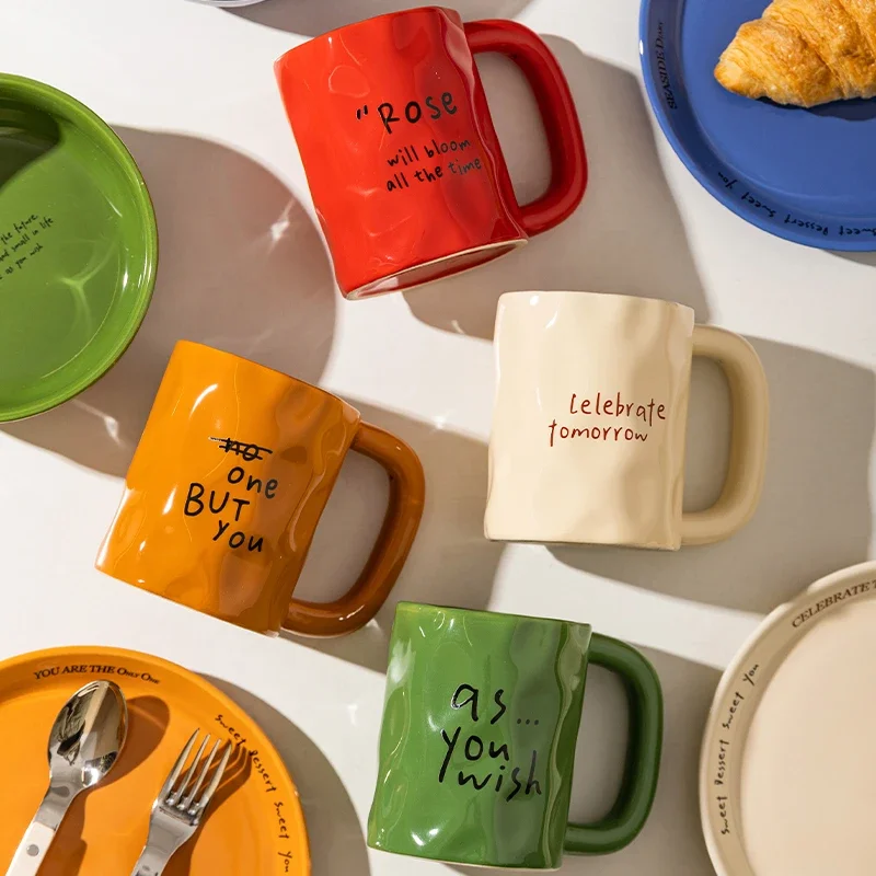 English Letter Printed Mug Home Drinking Cup Especially Beautiful Cup High-End Light Luxury Ceramic Cup Holiday Gift