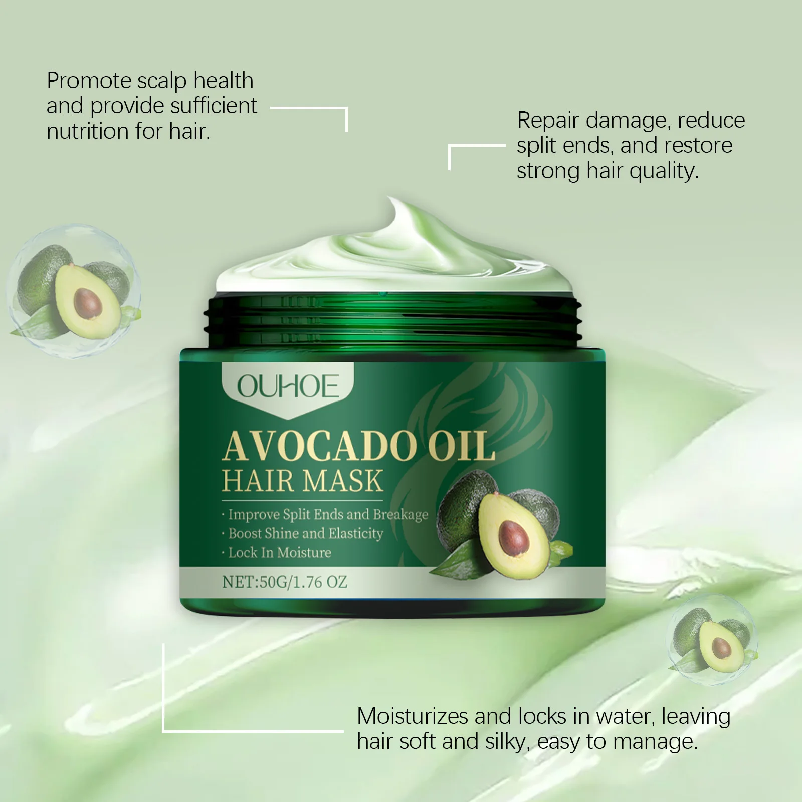 Avocado Oil Hair Mask Improve Split Ends Breakage Boost Luster Elasticity Treat Dry Damaged Hair Nourishing Smoothing Hair Mask