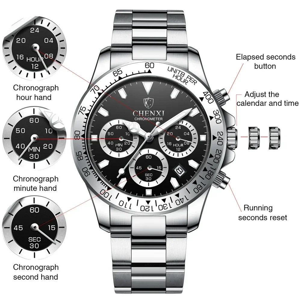 CX-908 CHENXI Top Luxus Marke Sport Quarzuhr Männer Leuchtende Wasserdichte Chronograph Datum Armbanduhr Relogio Masculino