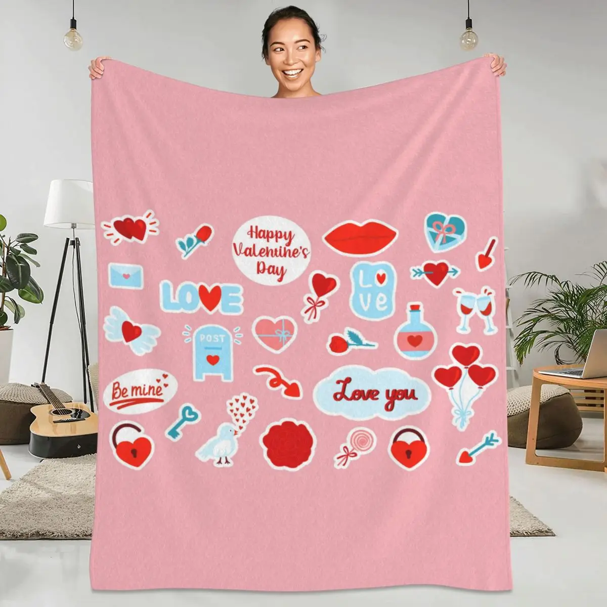 

Valentines Day Super Soft Blanket Romance Pink Holiday Travel Throw Blanket Winter Funny Design Flannel Bedspread Sofa Bed Cover