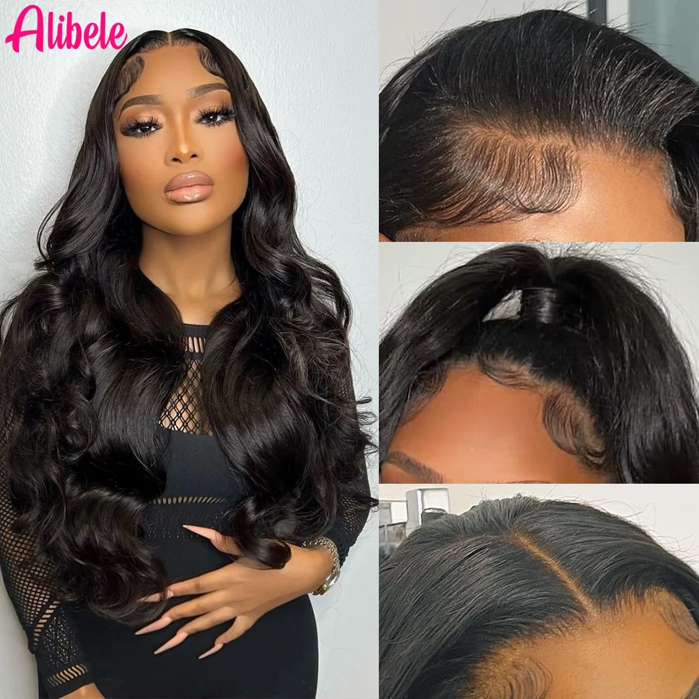 

ALIBELE Human Hair Wigs Body Wave Woman Wigs Transparent Lace Front Wig Pre Plucked Natural Black Wigs on Clearance Sale