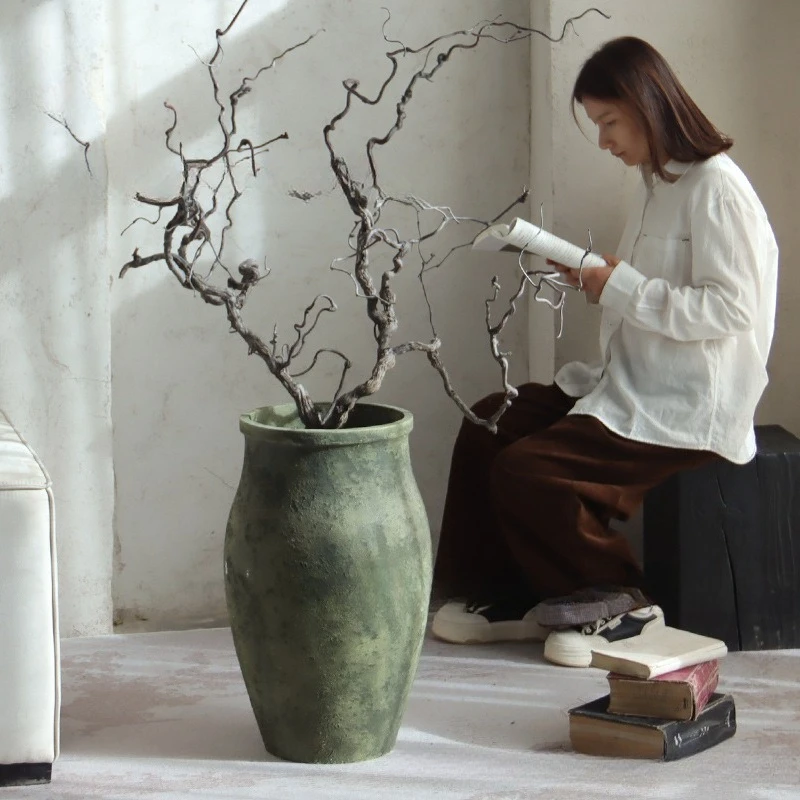 

Floor-to-ceiling cement planter, retro large flower pot, living room, garden, sales department, shopping mall, decoration green