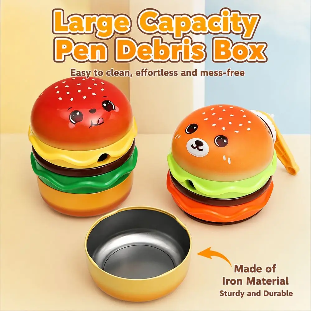 Hamburger Shape Pencil Sharpener 3-gear Adjustable Thickness Burger Pencil Sharpener Hand Crank Anti-Jam Manual Pencil Cutter
