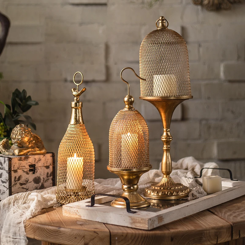 

GY6 American Retro Luxe Iron Candle Holder, Gold Floor Stand, Outdoor Lantern, French Patio Decoration, Luxury Holder