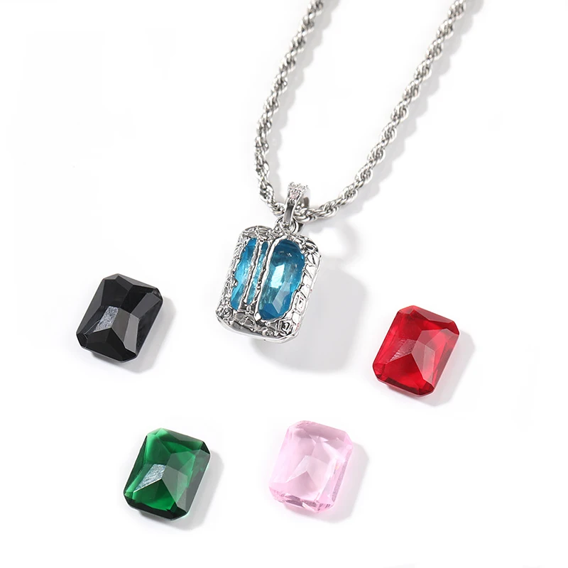 Can be Opened Replaced Stones Hip Hop 5A+ CZ Zircon Paved Bling Iced Out Geometric Pendants Necklaces for Men Rapper Jewelry