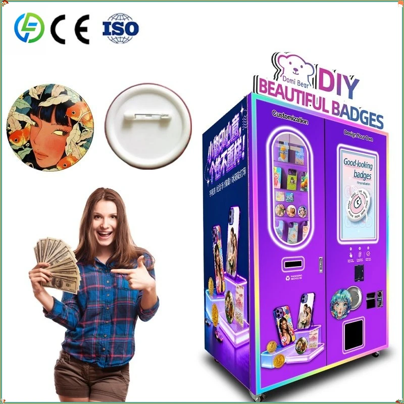 24 Hours Service Hot Sale Badge Machine Touch Screen Credit Card/Qr Code Payment Badge Vending MachineFL Customized