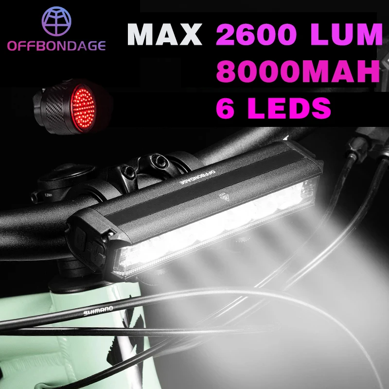 OFFBONDAGE Bicycle Light Front 2600Lumen Bike Light 8000mAh Waterproof Flashlight USB Charging MTB Road Cycling Lamp Accessories