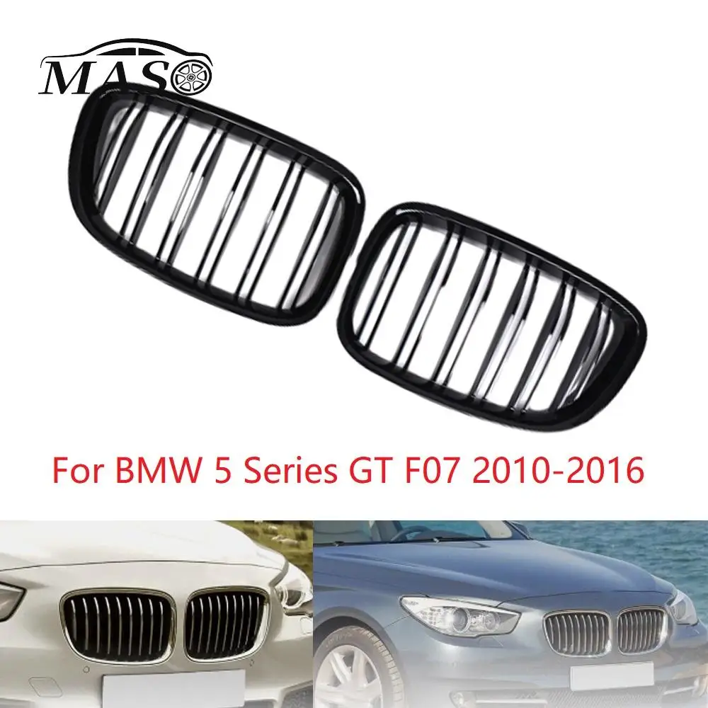 Car Front Bumper Grille Kidney Racing Grille Double Slat Gloss Black for BMW 5 Series GT F07 2010 2011 2012 2013 2014 2015 2016