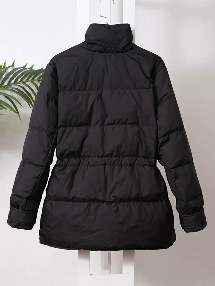 Kmetram Winter Women White Duck Down Coat Female Notched Collar Double Breasted Coat Casual Lady Drawstring Puffer Outwear