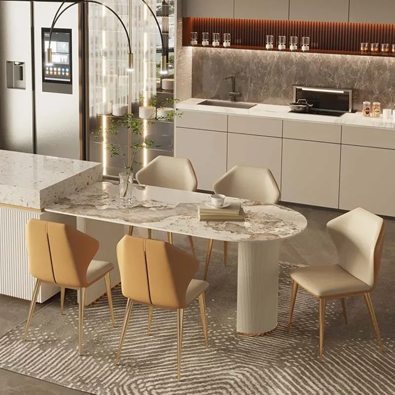 Household bright surface rock slab island table restaurant semicircular rock slab table