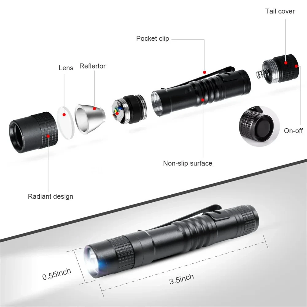 Pen Light Mini Portable LED Flashlight 1000 lumens 1 Switch Mode led flashlight For the dentist and for Camping Hiking Out