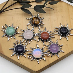 Natural Stone Pendants Tibetan Silver Color Sun God Pink Quartz Opal for Jewelry Making Diy Necklace Accessories