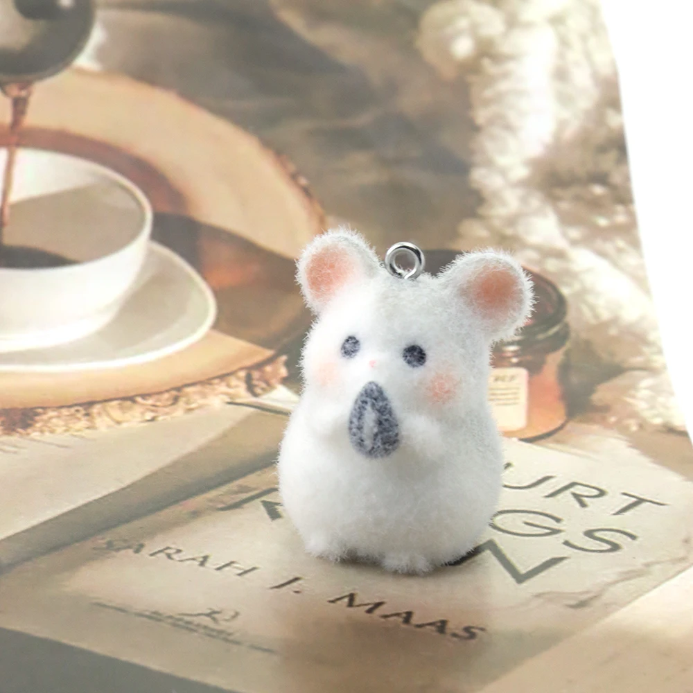 10pcs 3D Flocking Resin Melon Seed Mouse Charms Cute Animal Mouse Pendants for Earrings Keychain Making DIY Jewelry Accessories
