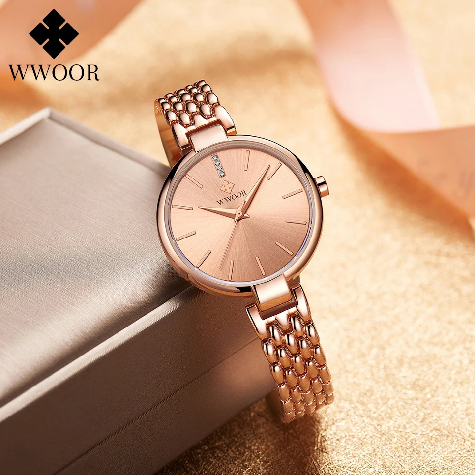 WWOOR Women Watch Top Brand Luxury Rose Gold Ladies Bracelet Watch Stainless Steel Waterproof Quartz Wristwatch Relogio Feminino