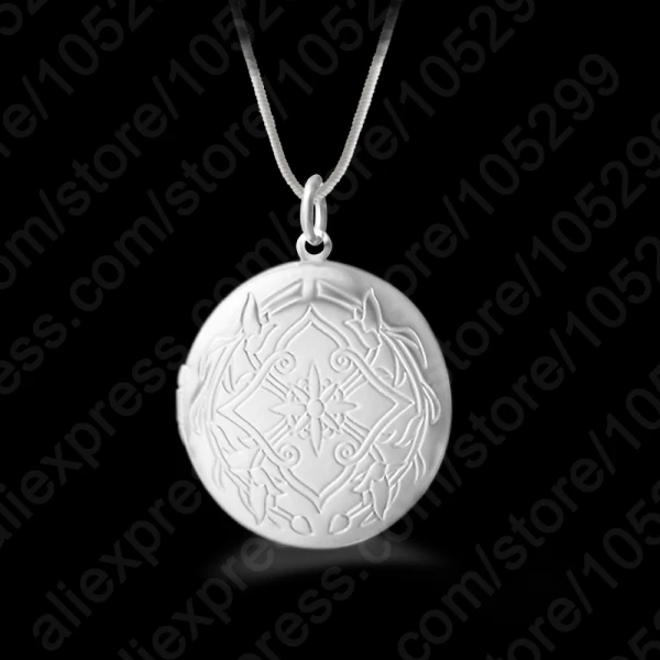 New 925 Sterling Silver Needle Jewelry Round Photo Locket Necklace Pendant Best Gift For Women Girl